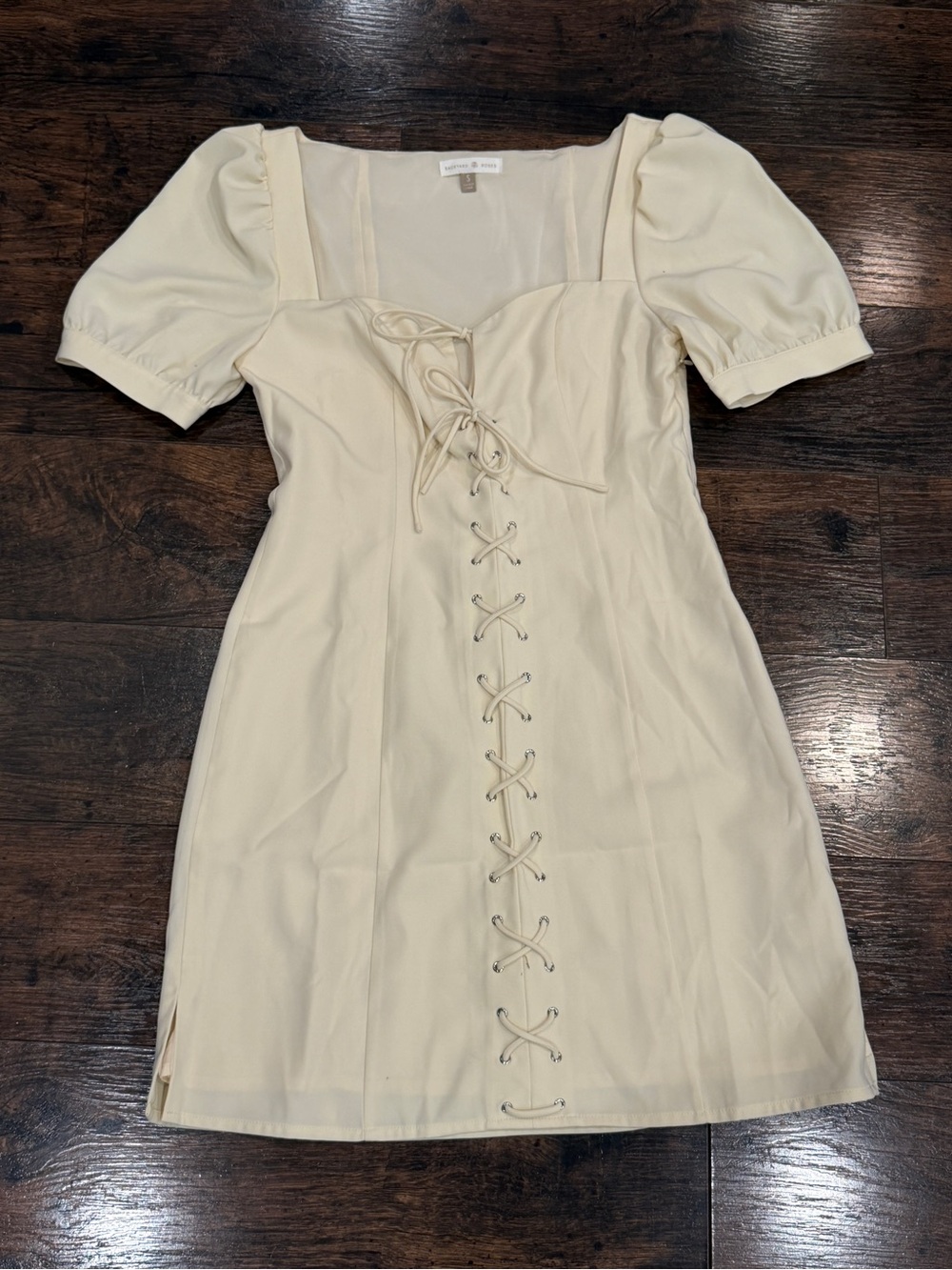 Lace-Up Puff Sleeve Mini Dress in Cream